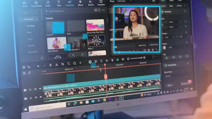 Close up of a monitor with video editing software