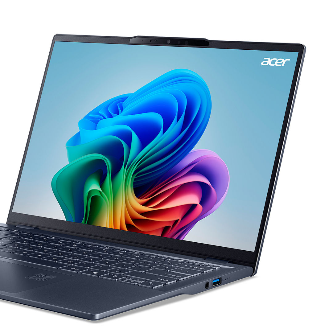 Acer Swift 14 AI laptop with a colorful display.