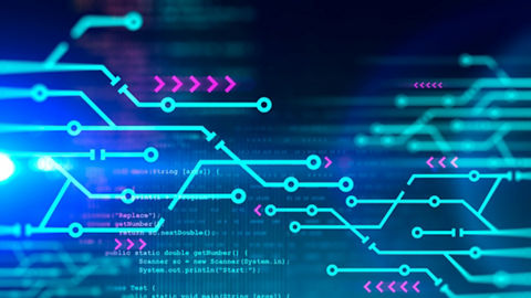 abstract networking icon on dark blue to green background