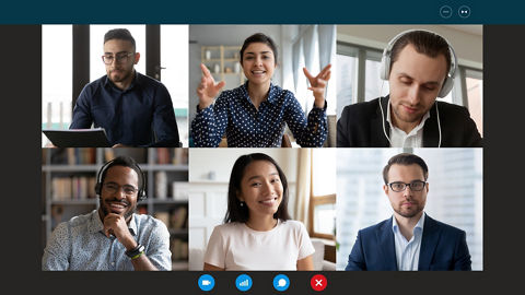 Diverse coworkers on a video conference call