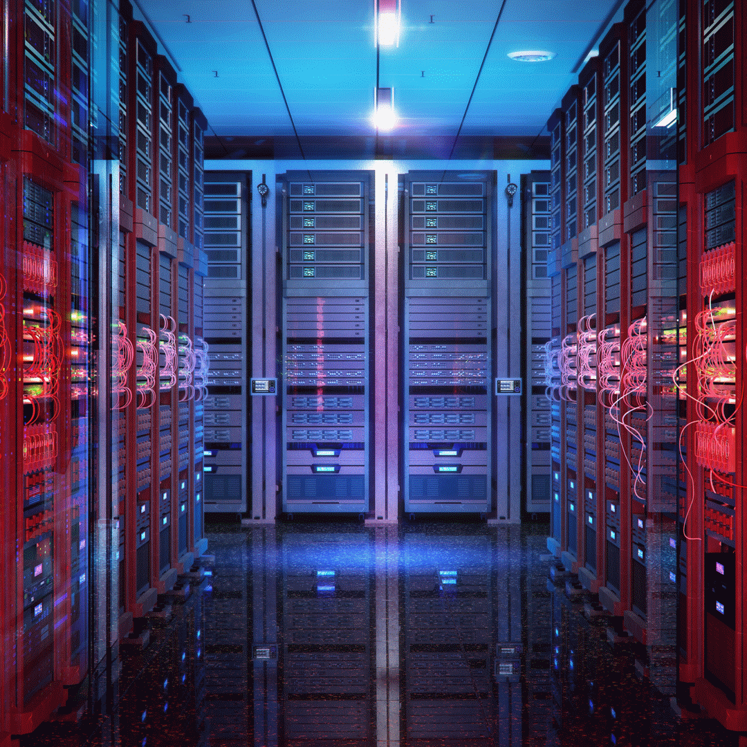 Data center with server racks, IT working server room with rows of supercomputers. 3D concept illustration of information technology, cyber network, hosting, data backup, render farm, storage cloudThis is a hi-res image with all the aspect ratio files 1x1, 4x3, 16x9.