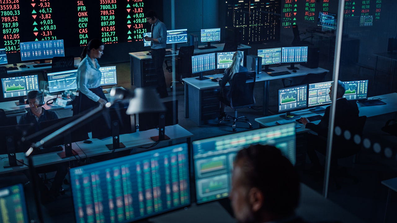People working in a financial call center