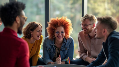 A group of people collaborate at a work table.
