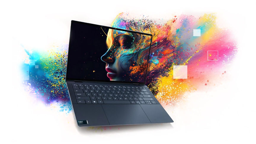 laptop with colorful graphic of an AI human.