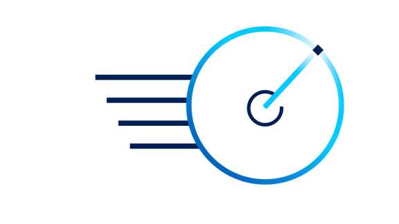 A line drawing of a gauge with parallel lines extending from one side to represent speed and motion