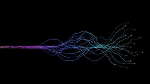 ai wave lines neural network pink, purple, blue and green light (darkened)