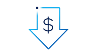 A line drawing of a downward-pointing arrow with a dollar sign in the center