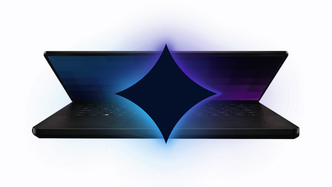PC com IA aberto com um design azul e roxo brilhante