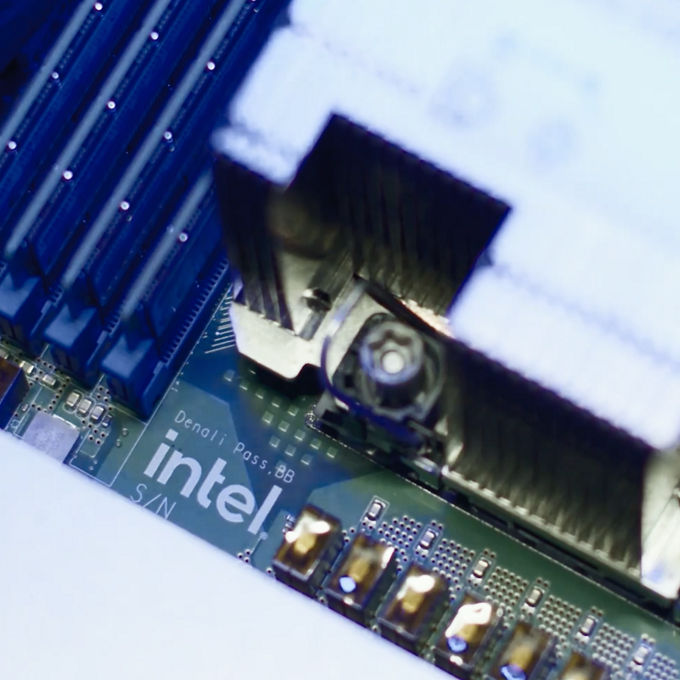 Close-up of Intel processor on a motherboard