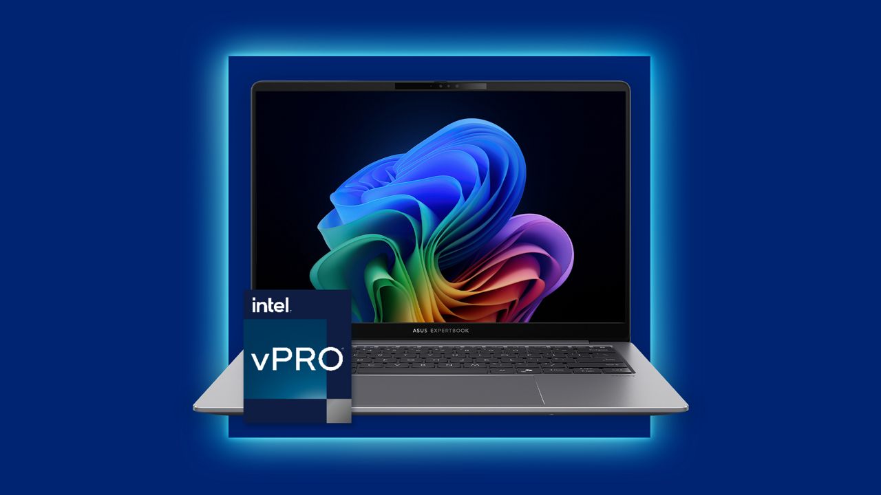 Portátil ASUS ExpertBook P5 con insignia Intel.