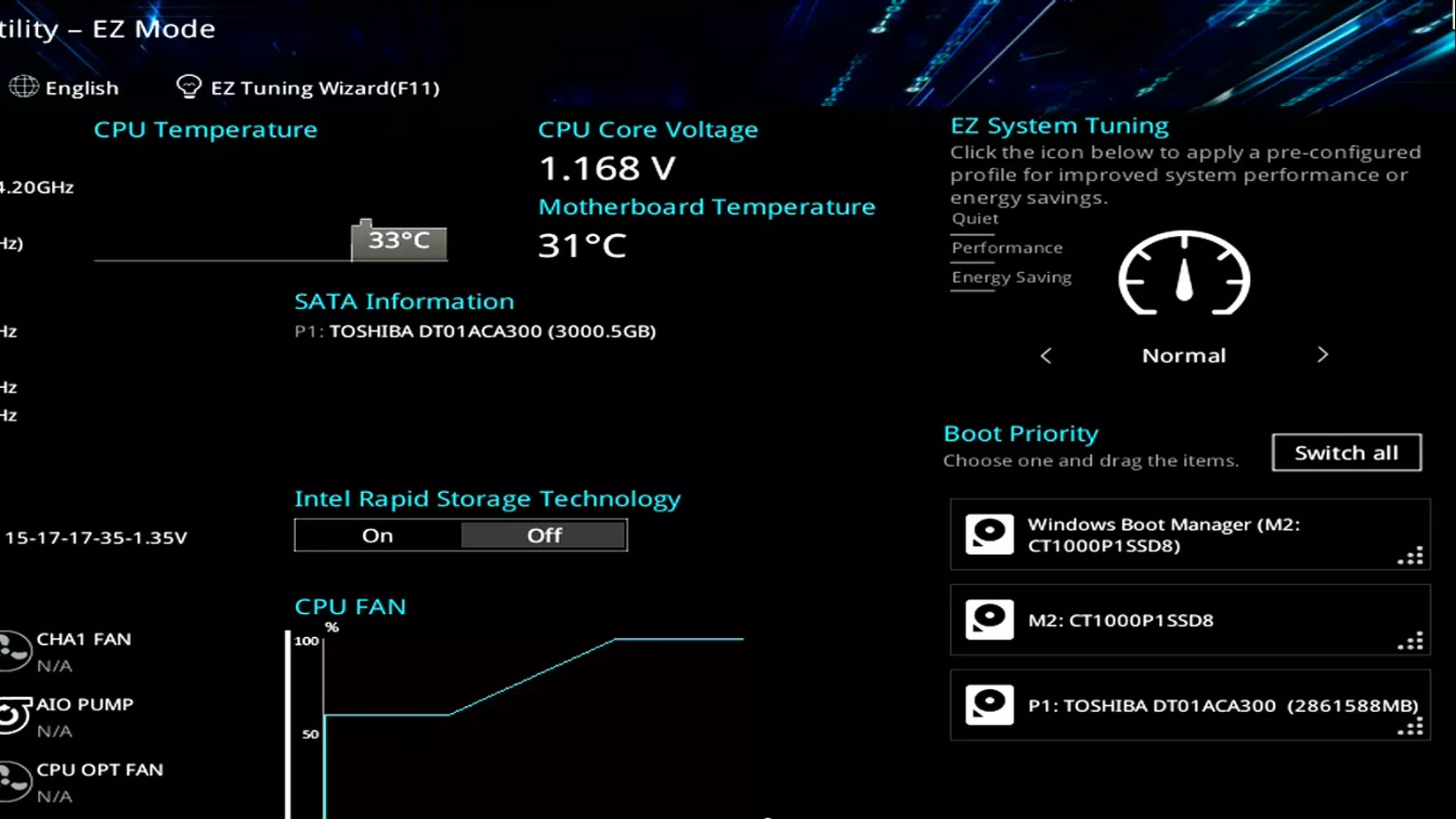 Layar menu utama BIOS