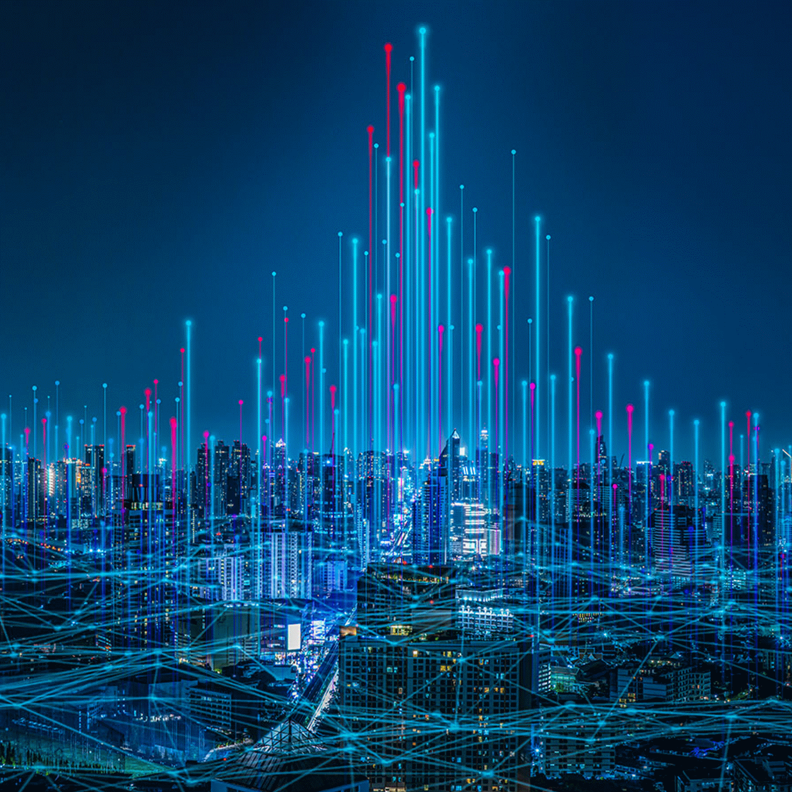 Modern city with wireless network connection and cityscape