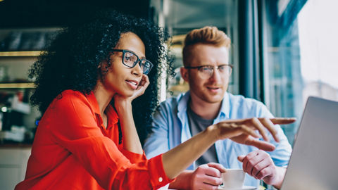 Woman and man shopping online