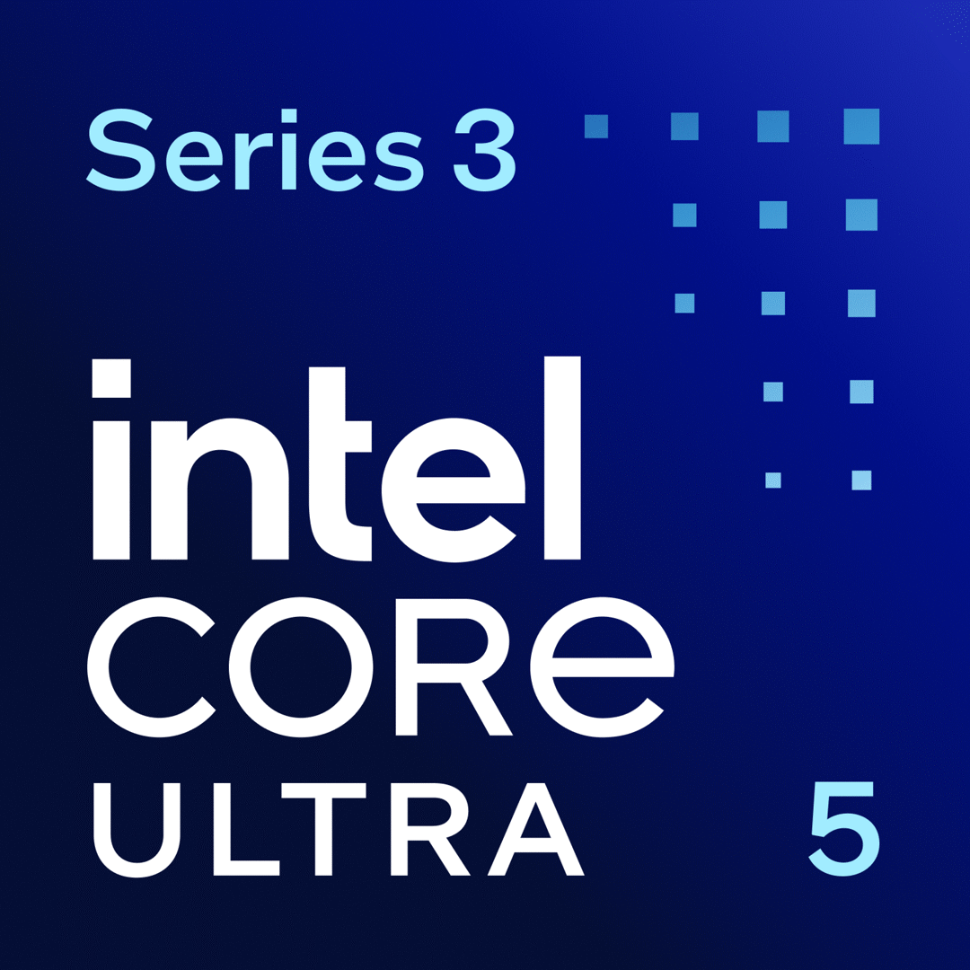 Intel® Core™ Ultra 5 Processor Badge with flat/floating/grounded options. Floating and Grounded badges have glow and shadow options available for on dark and on light use. Available for digital or print use.