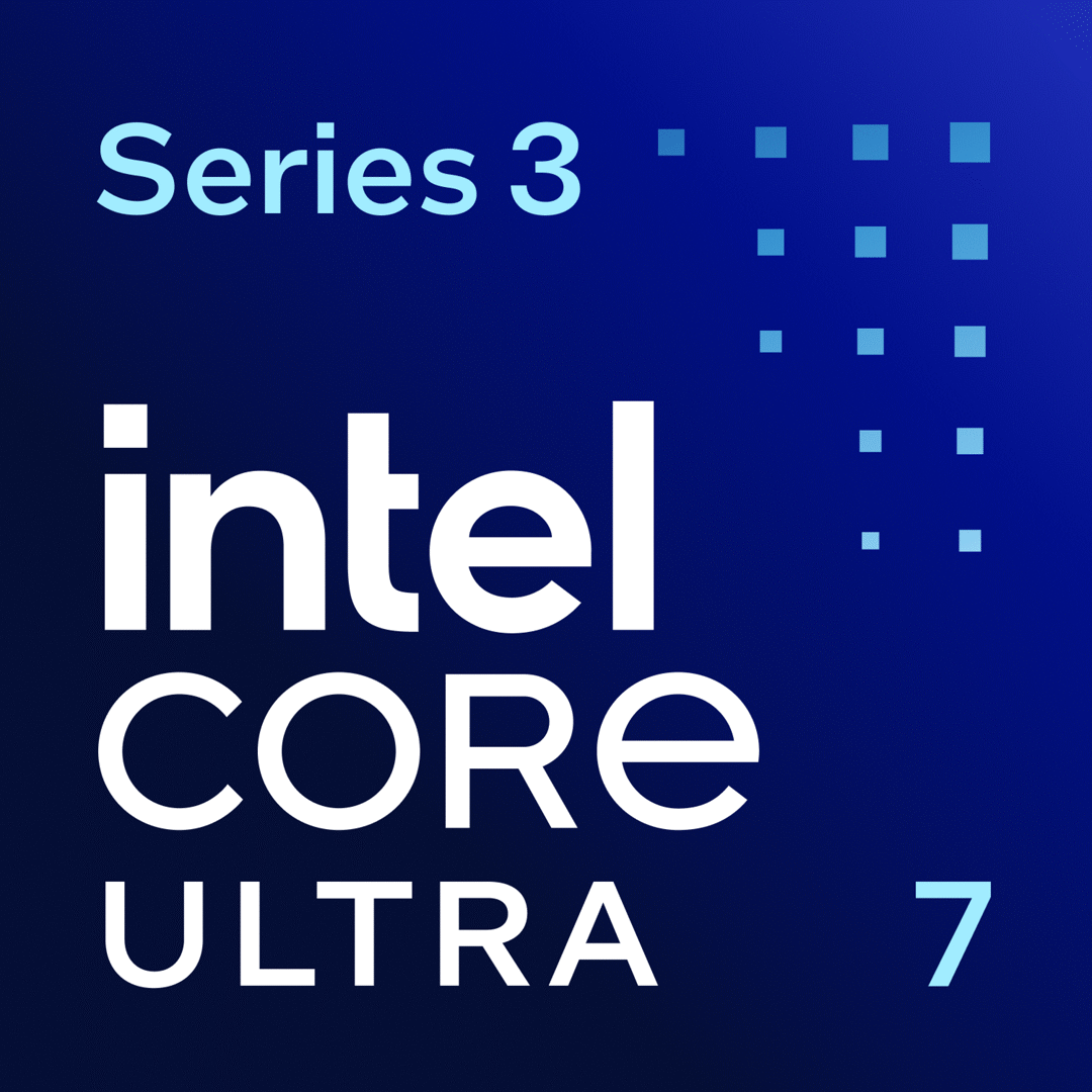 Intel® Core™ Ultra 7 Processor Badge with flat/floating/grounded options. Floating and Grounded badges have glow and shadow options available for on dark and on light use. Available for digital or print use.