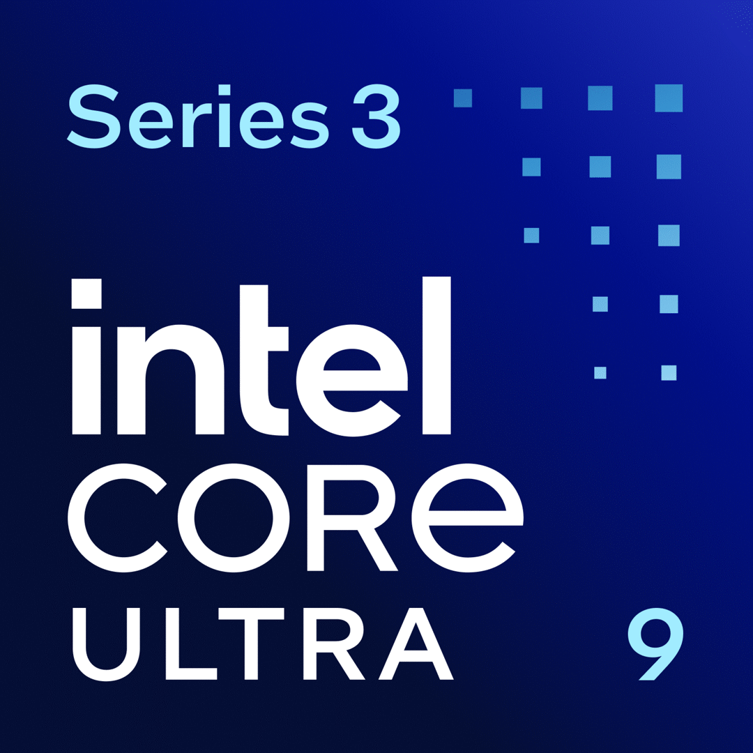 Intel® Core™ Ultra 9 Processor Badge with flat/floating/grounded options. Floating and Grounded badges have glow and shadow options available for on dark and on light use. Available for digital or print use.