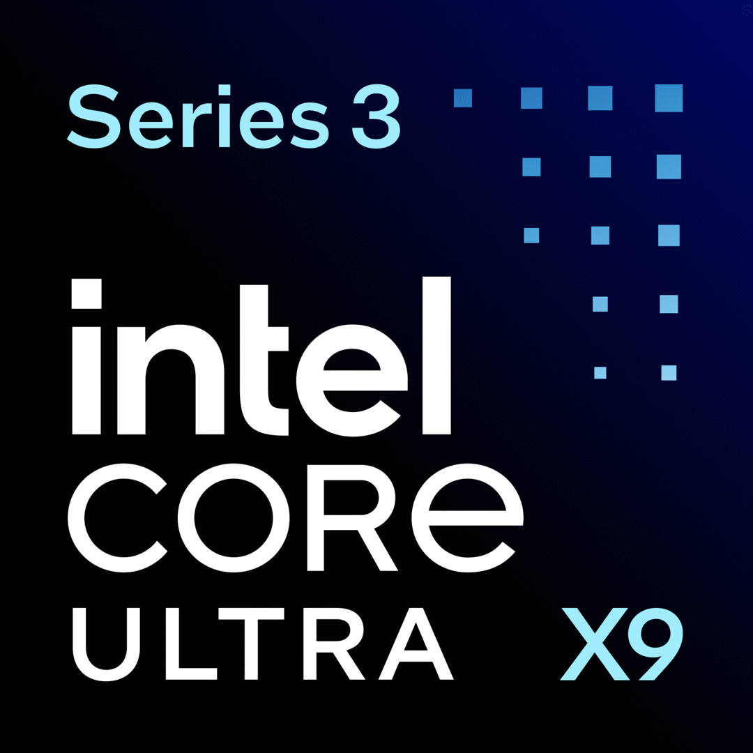 "Intel® Core™ Ultra Processor X9 2D Badge with flat, floating and grounded options. Floating and Grounded badges have glow and shadow options available for on dark and on light use. Available for digital or print use. Please refer to the ILU for embargo date information"