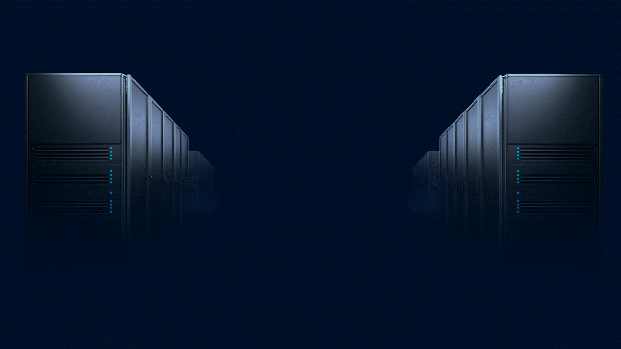 Two server stacks on a dark blue background