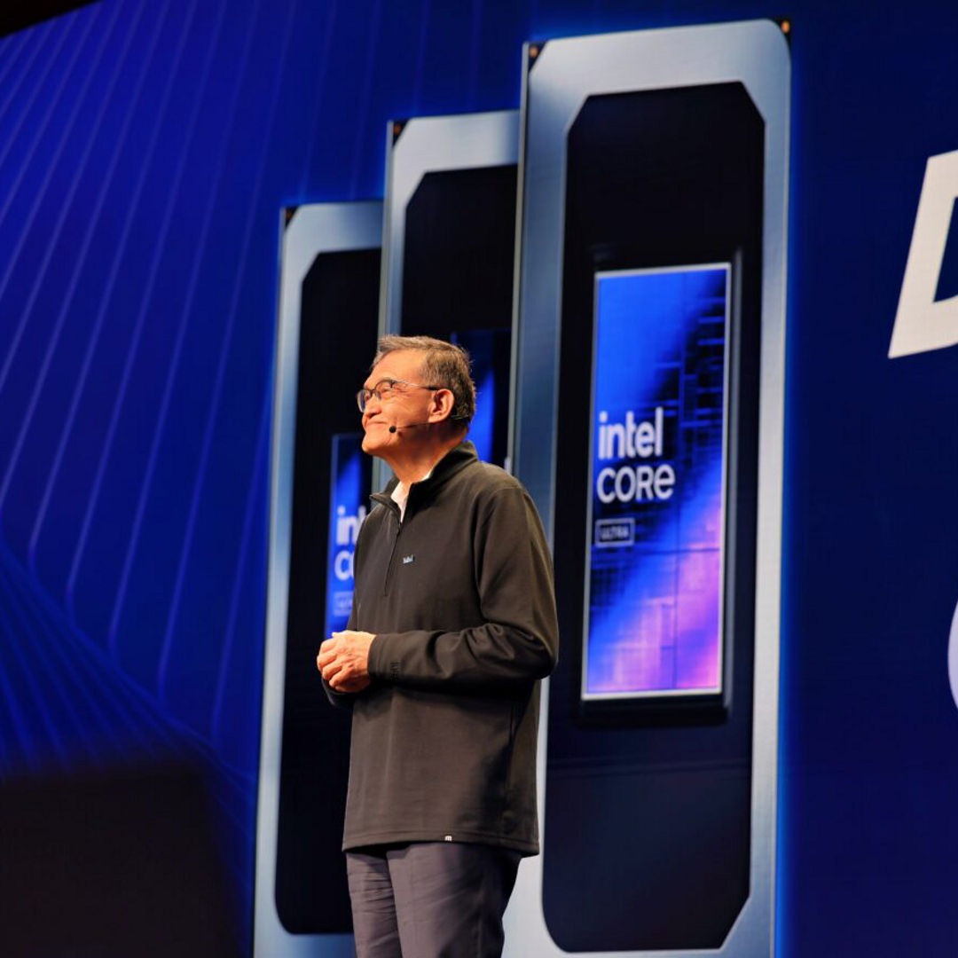 Intel executive speaking onstage at CES 2026.
