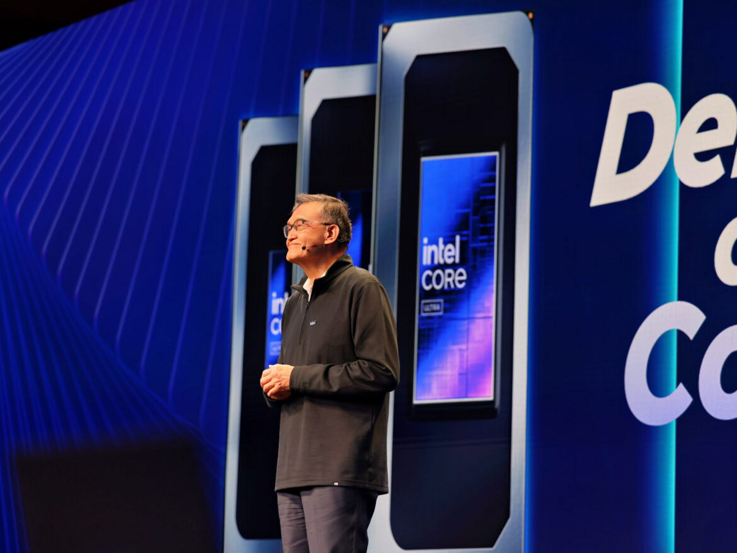 Intel executive speaking onstage at CES 2026.