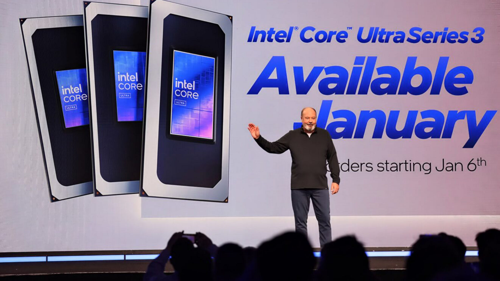 Intel Core Ultra processor launch presentation at CES 2026.