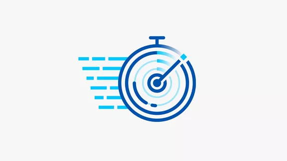 Un ícono de cronómetro con líneas que se proyecta desde un lado para indicar un tiempo acelerado para obtener información.
