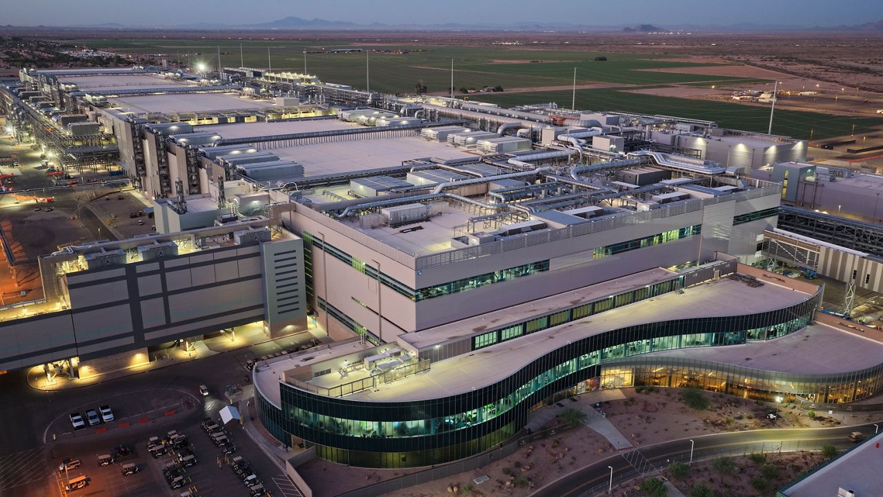 A drone photo shows Intel’s new Fab 52 in Chandler, Arizona, in September 2025. Fab 52 is Intel’s fifth high-volume fab at its Ocotillo campus. This facility will produce the most advanced logic chips in the United States and is part of the $100 billion Intel is investing to expand its domestic operations.