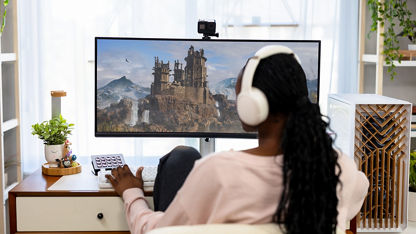 Gamer in a comfortable home environment