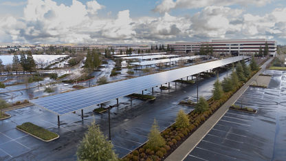 Aerial of the Folsom parking lot solar structure.