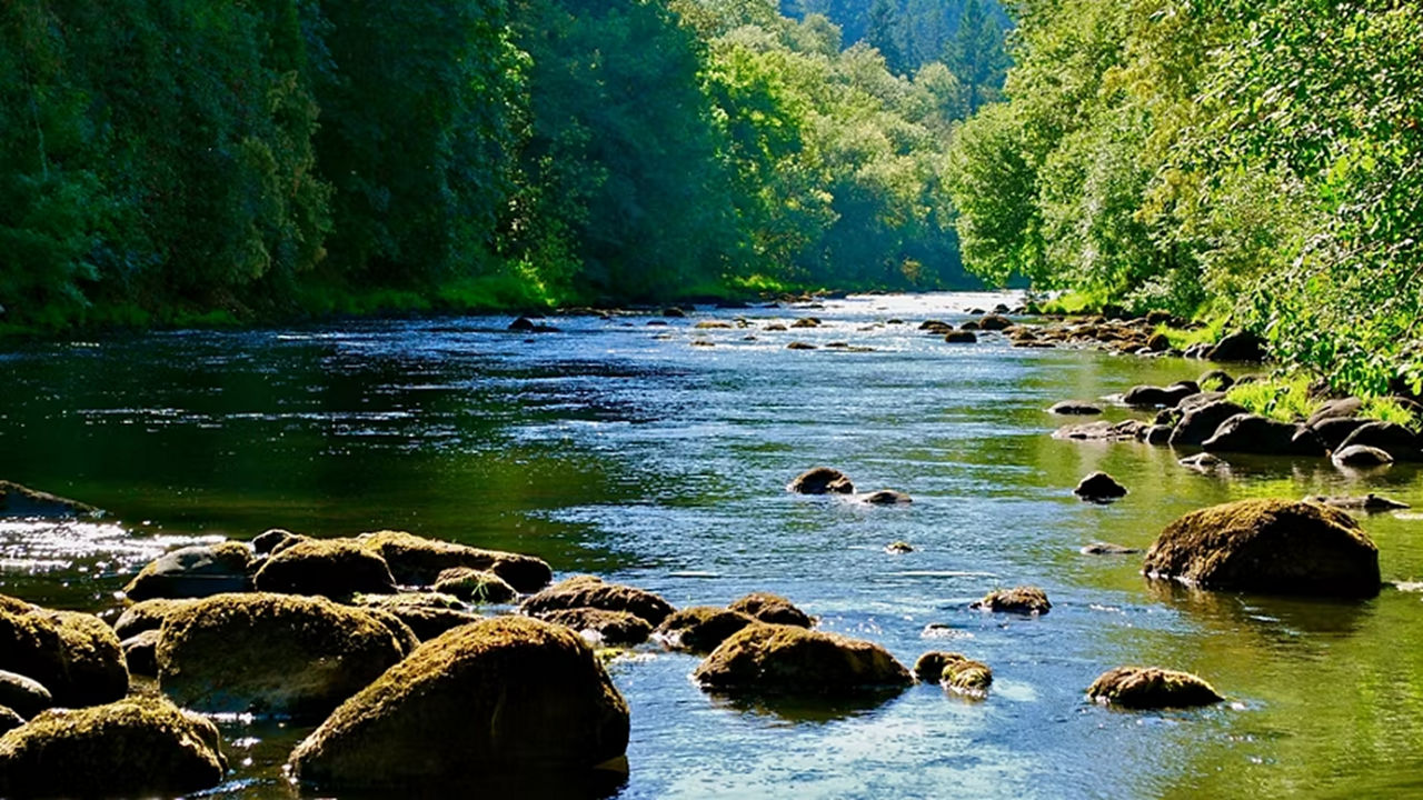 Photo of river flowing over rocks