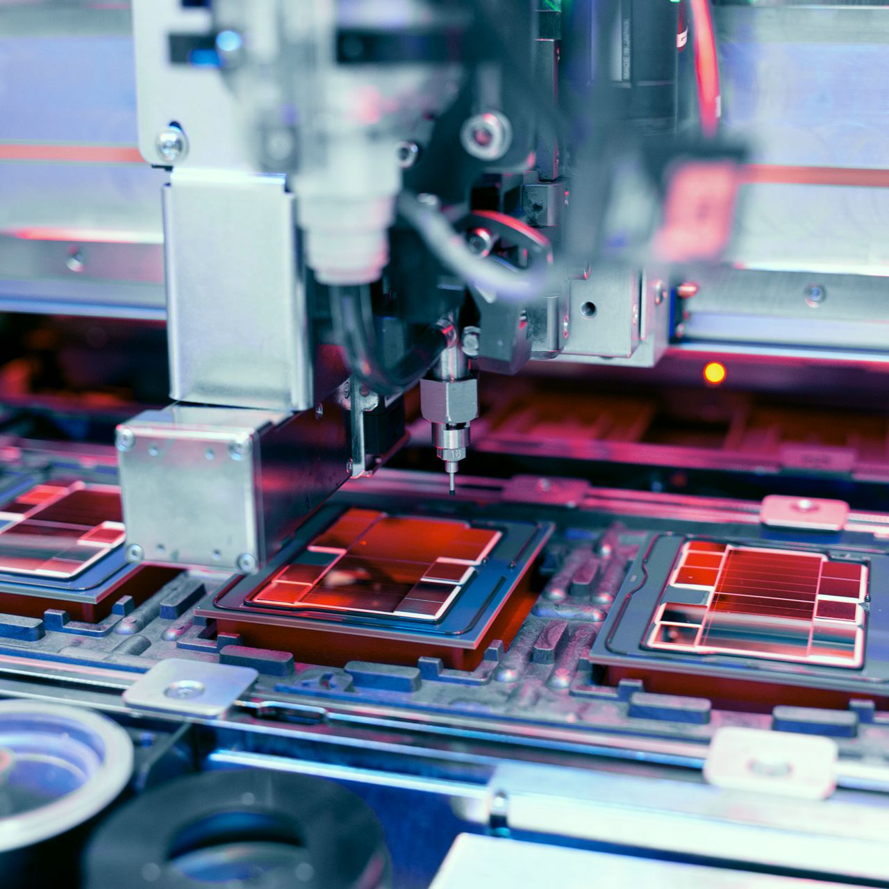 Robot manufacturing chips on an assembly line