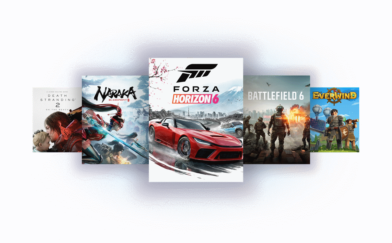 Blue Background with Gaming Titles with Glow