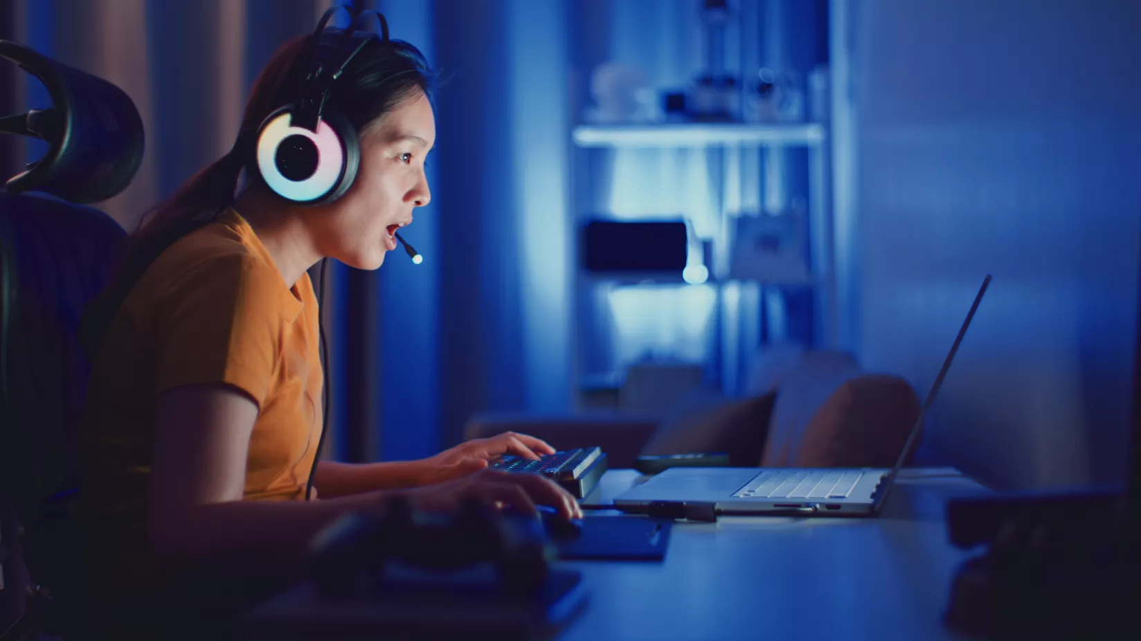 デュアルモニターとノートブック PC があるゲーム・セッティング