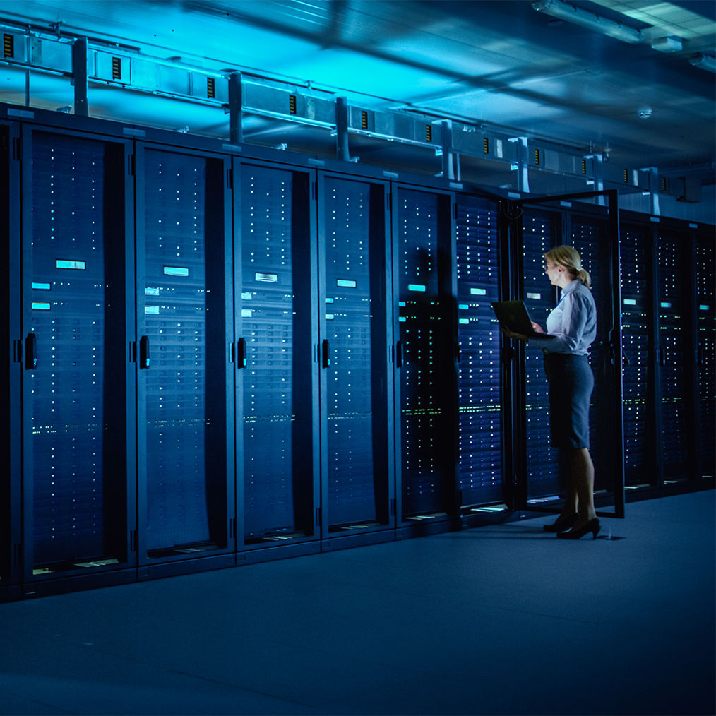 Data Center image of IT Technician in a Server room; this version of the image to be used on intel.com HOMEPAGE Only