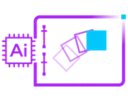An icon with an AI chip and an object in motion
