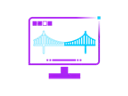 An icon of a monitor and a bridge being designed
