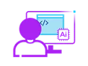 An icon of a developer looking at a monitor with an AI chip
