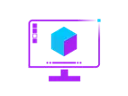 An icon of a monitor with a cube in the center with different options