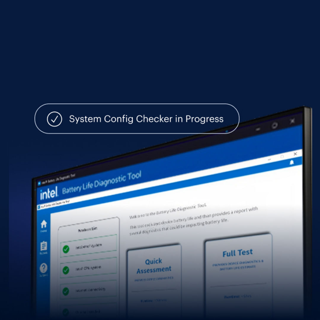 Screenshot of Intel Battery Life Diagnostic Tool with a floating notification.