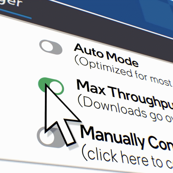 Closeup of screen with arrow at Max Throughput on Intel Advanced Connection Manager.