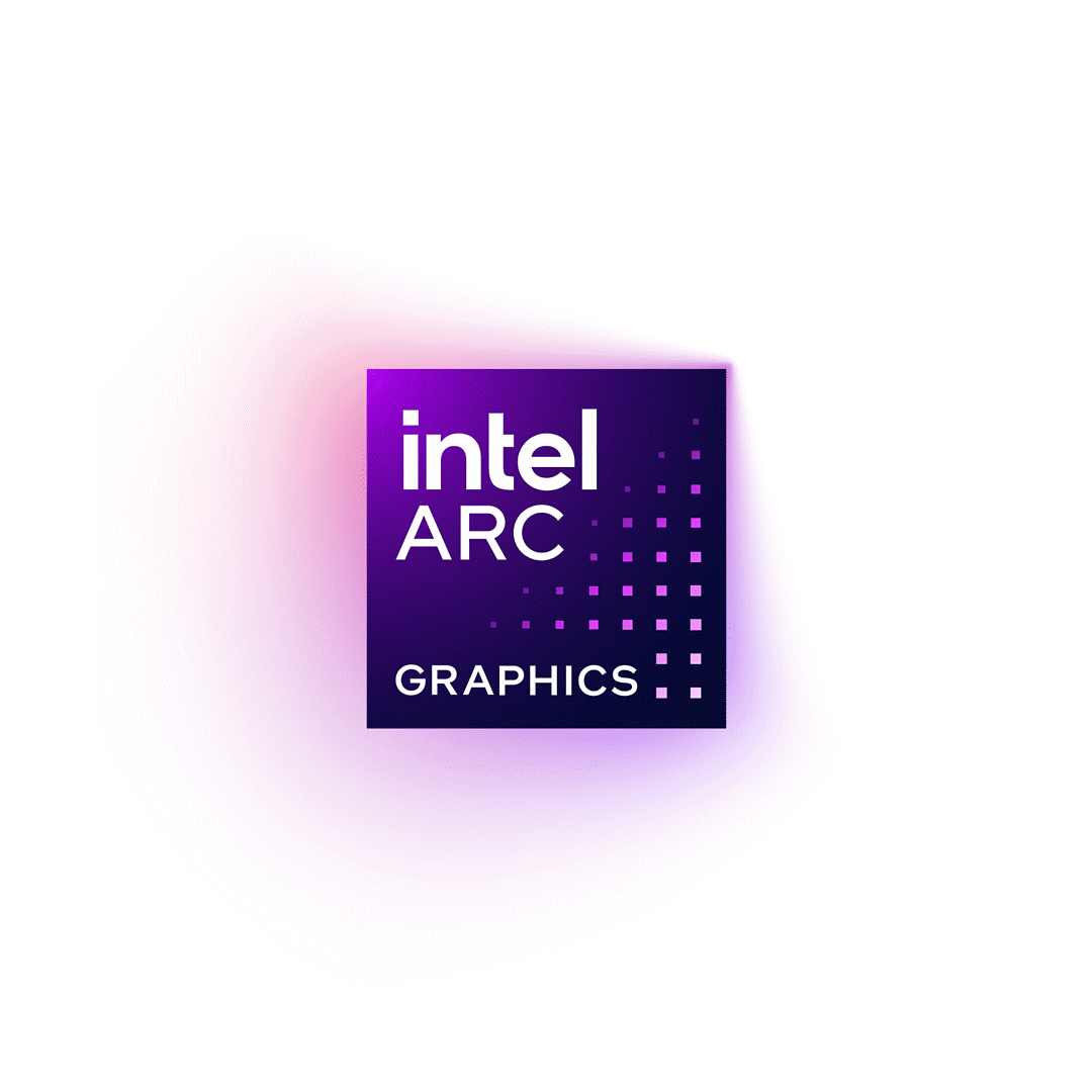 Logo für Intel Arc Grafik mit leuchtendem Hintergrund