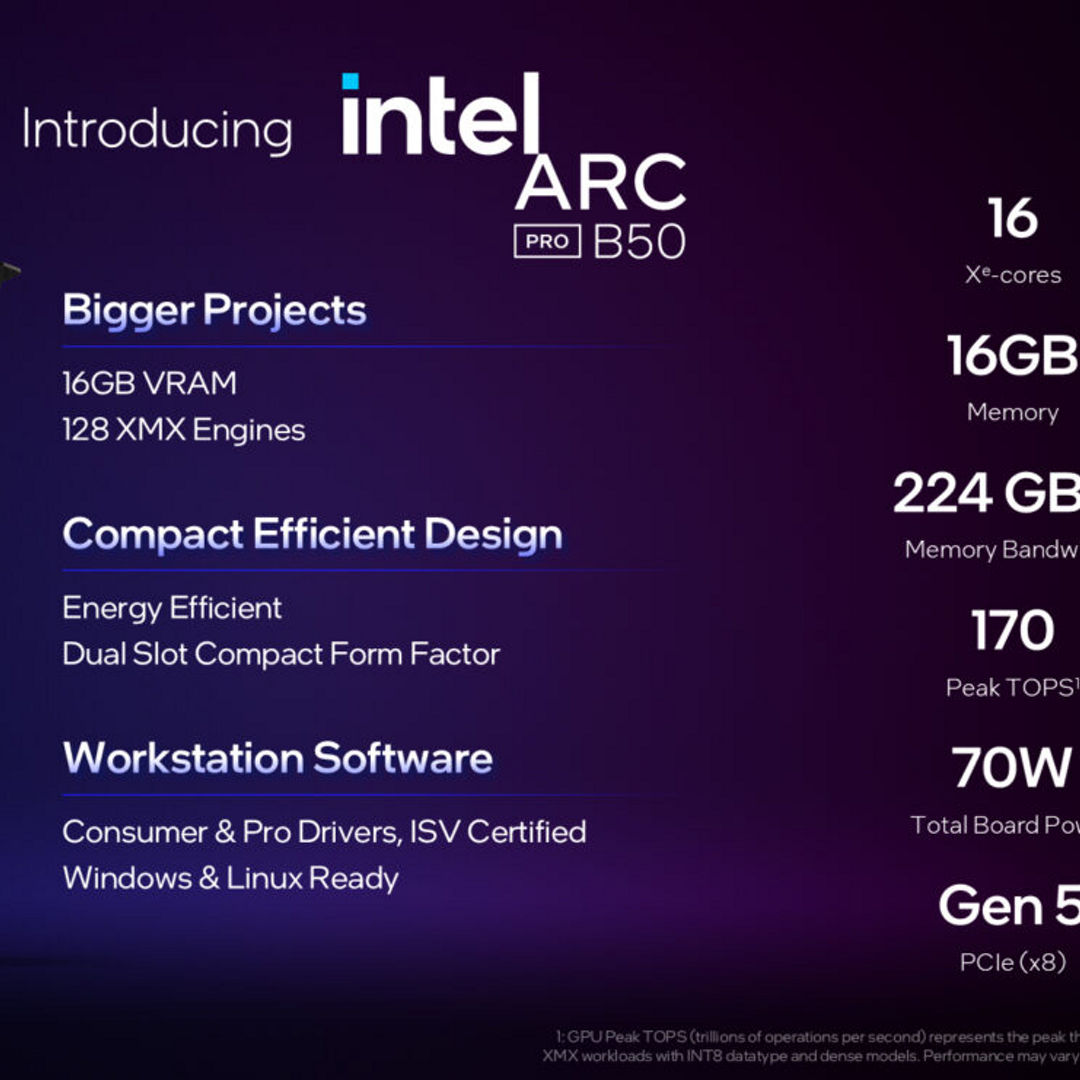 The Intel Arc Pro B50 graphics processing unit is configured and