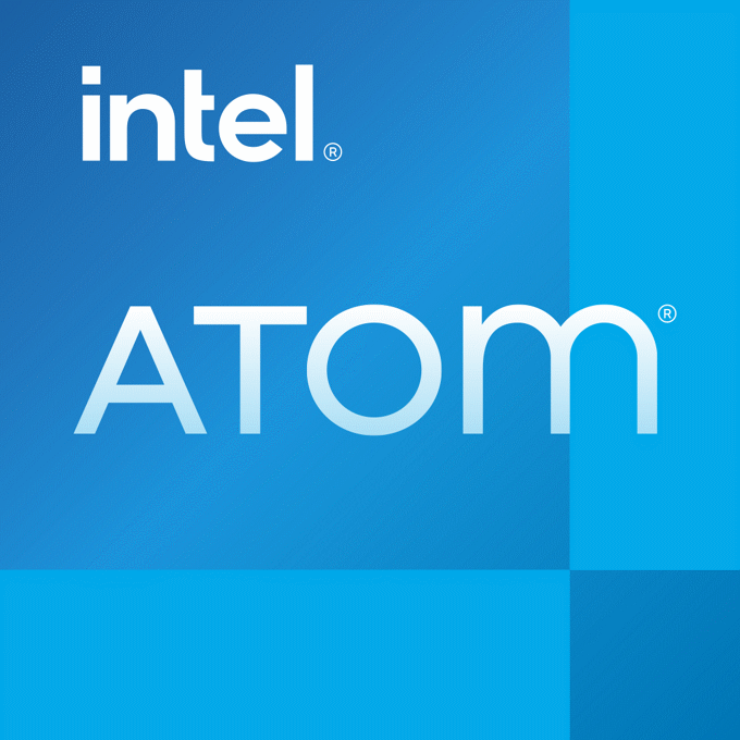 Intel Atom logo on a square background