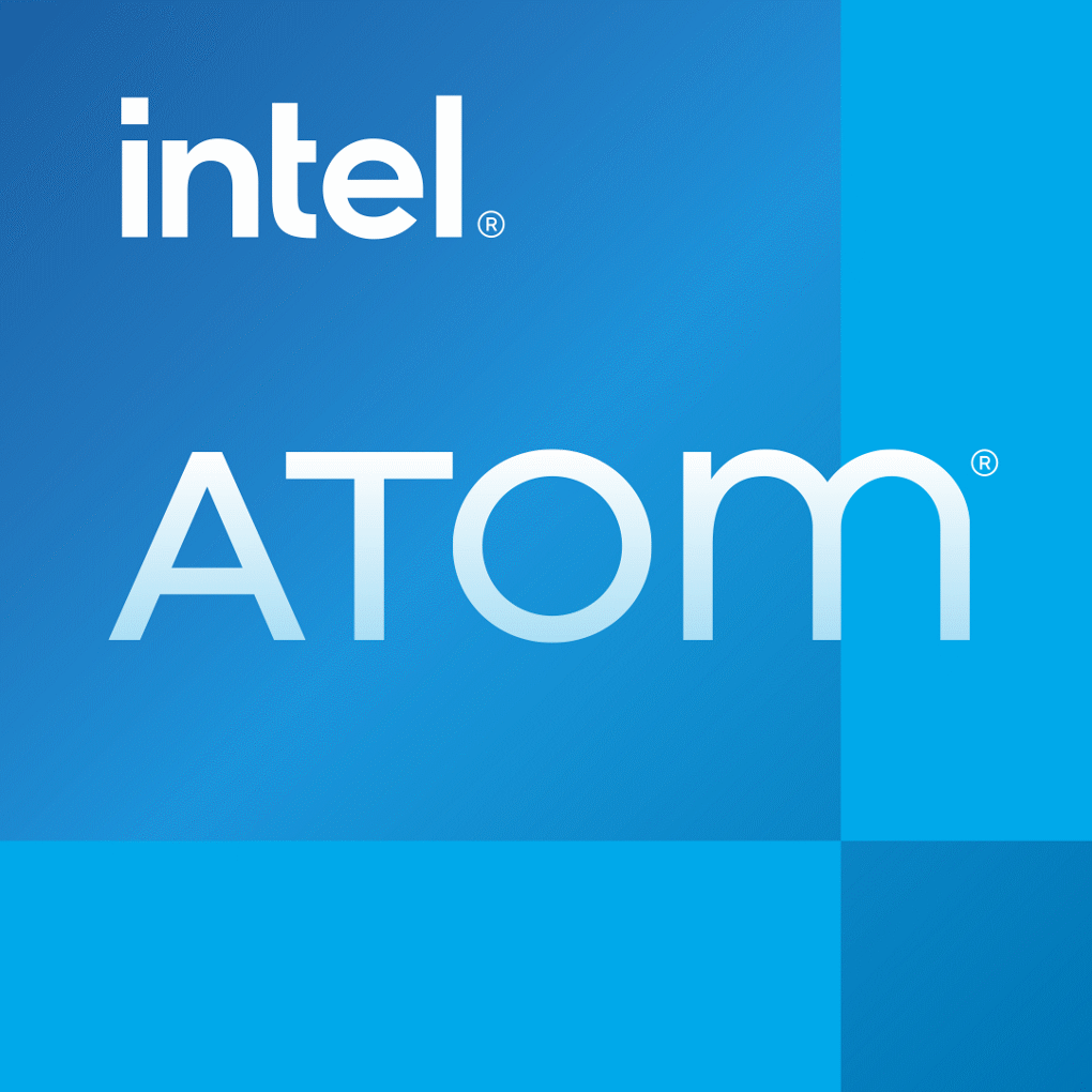 Intel Atom logo on a square background