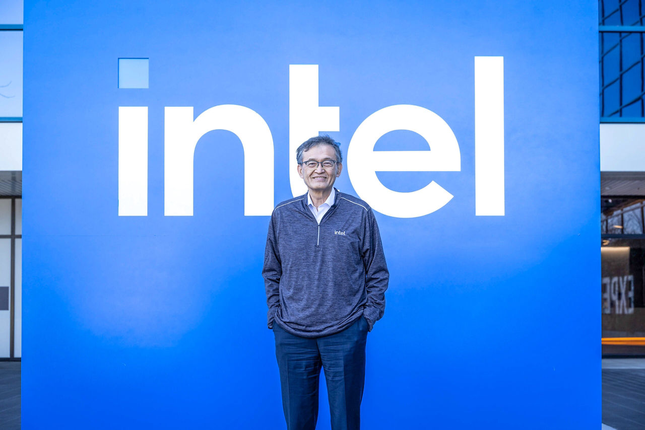 Intel CEO Lip-Bu Tan stands near the iconic Intel “spark” cube outside the Robert Noyce Building at the company’s headquarters in Santa Clara, Calif., on Tuesday, March 18, 2025. Tan, who was named as the company’s ninth CEO on March 12, 2025, spent his first day on the job receiving his badge, meeting employees and talking with the company’s leadership team. (Credit: Intel Corporation)