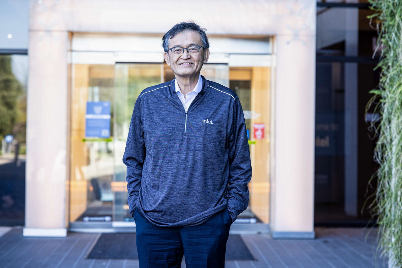Intel CEO Lip-Bu Tan stands outside the Robert Noyce Building at the company’s headquarters in Santa Clara, Calif., on Tuesday, March 18, 2025. Tan, who was named as the company’s ninth CEO on March 12, 2025, spent his first day on the job receiving his badge, meeting employees and talking with the company’s leadership team. (Credit: Intel Corporation)