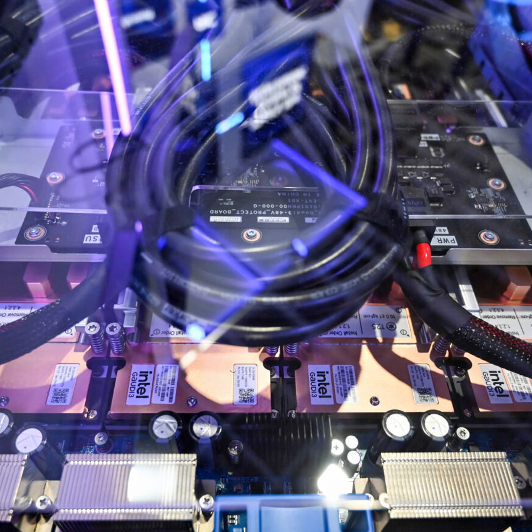 A demo in the Intel booth at Computex 2025 displays a Foxconn AI