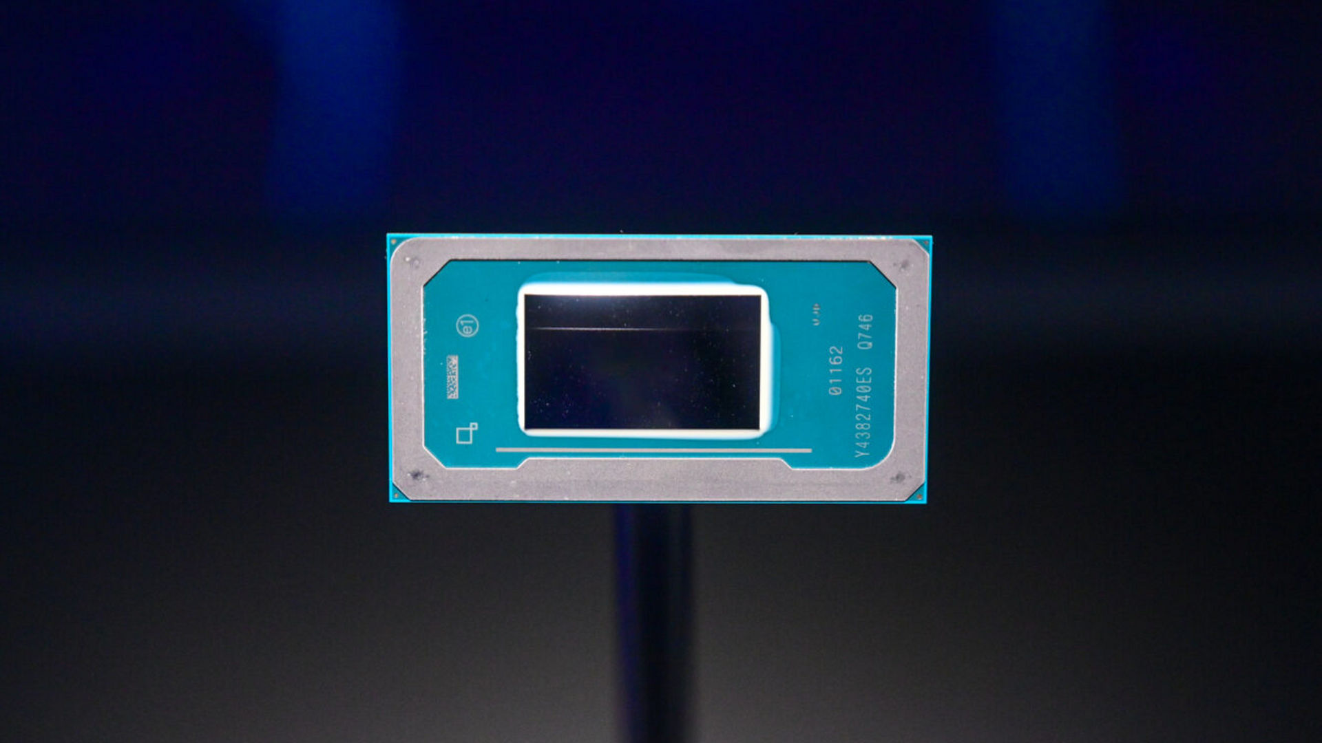 An Intel Panther Lake processor chip on display at Computex 2025.