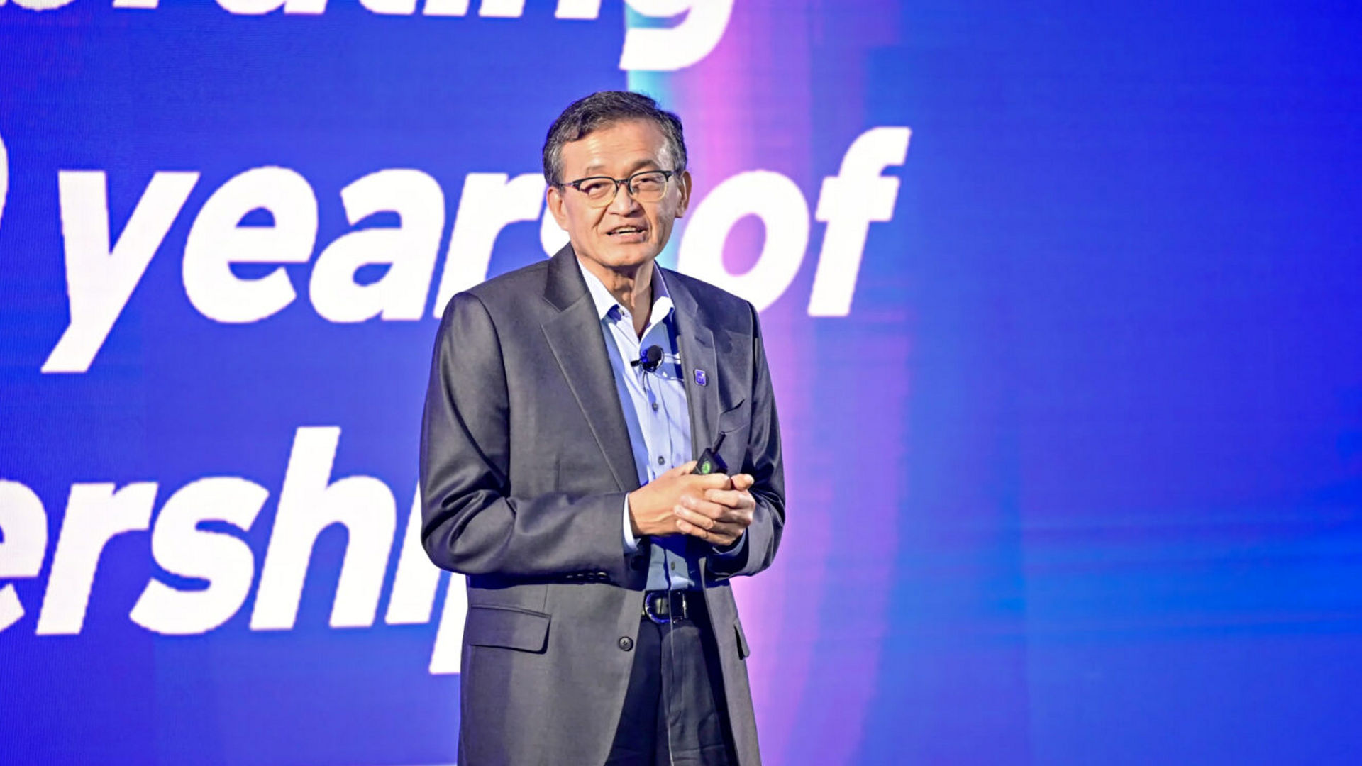 Intel board member Lip-Bu Tan speaks on stage during a keynote at Computex 2025.