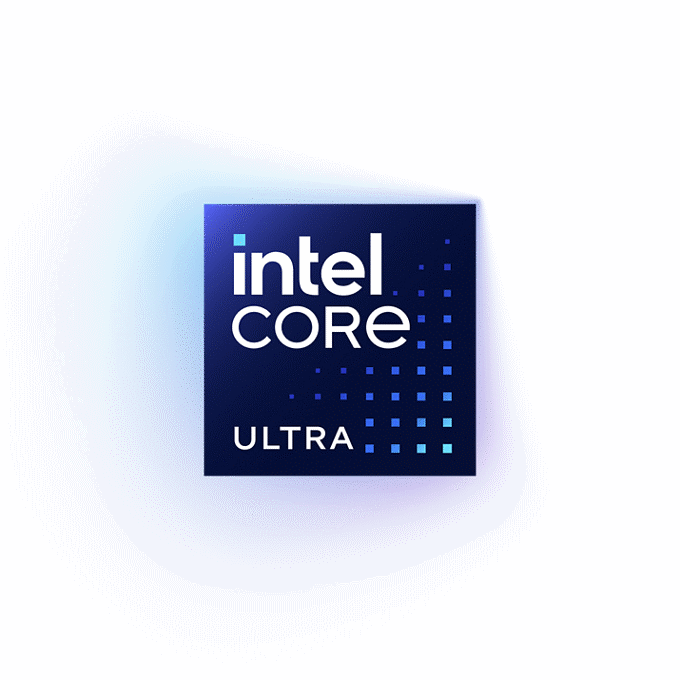 Intel Core Ultra logo with glowing background